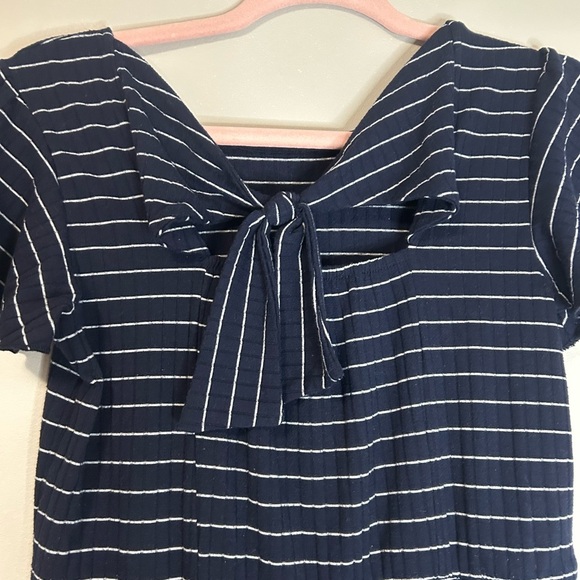 Striped Navy Blue Cropped Romper - Picture 3 of 4